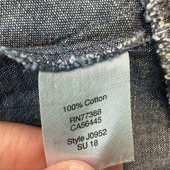 J.Crew Factory Blue Denim Chambray Faux Wrap Mini Dress Women 12 Minimalist Chic - Picture 11 of 12